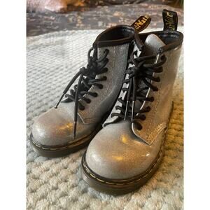 US Size 10 Kids Dr Doc Marten Boots Silver Sparkle